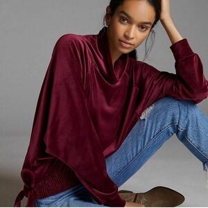 NWT Anthropologie Daily Practice Plum Velvet Side Tie Sweatshirt Sweater Size S